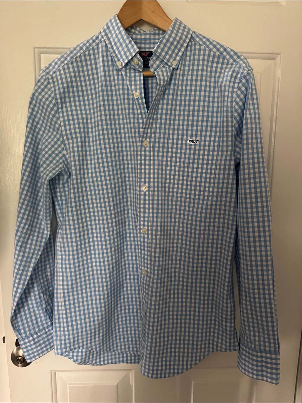 Vineyard Vines Classic Button-Down Gingham Shirt - Light Blue/White mens Small